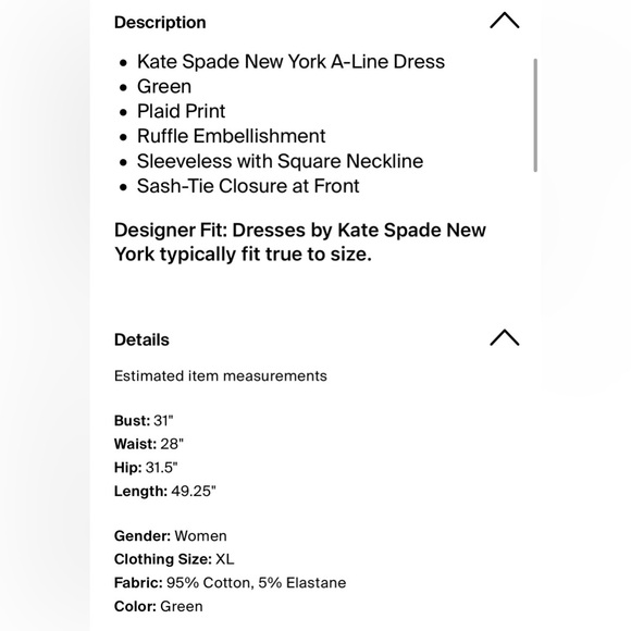 Kate Spade Green Gingham Dress - Picture 4 of 5